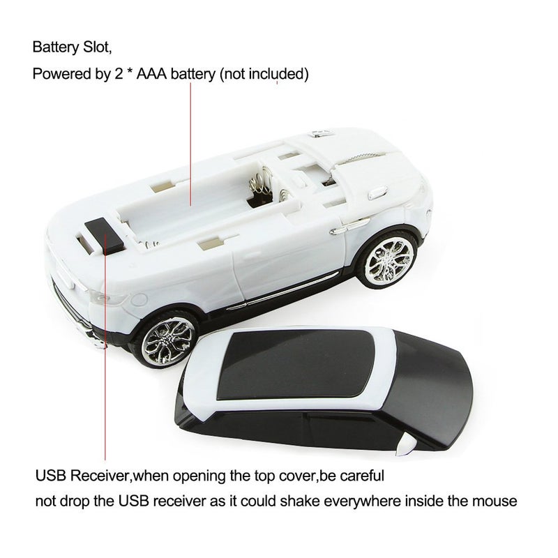 Sunffice 3C Light Car Mouse Wireless 2.4GHz Cool Sport SUV Car Shape Mouse Optical Mice 1600 DPI with USB Receiver Suitable for PC/Computer/Laptop (White) - Image 3